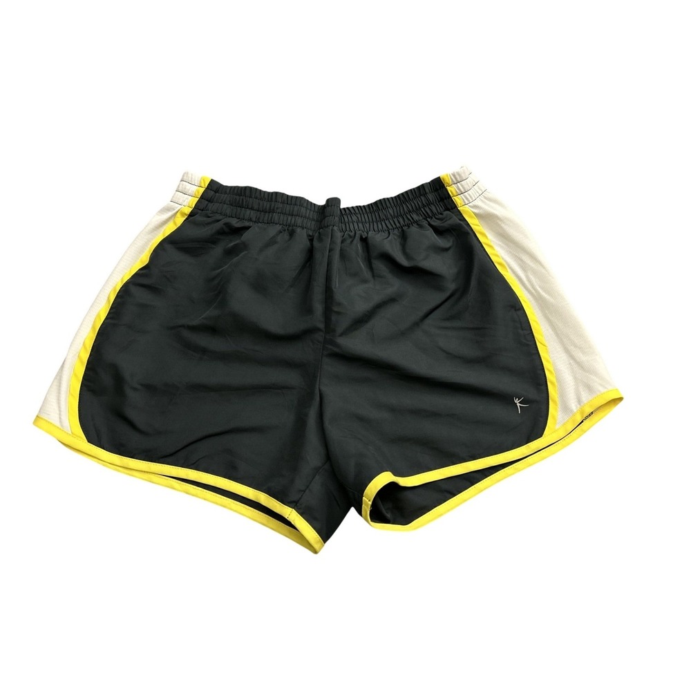 Danskin Now Running Shorts Womens Medium Black Yellow Excellent Mesh Trim Active